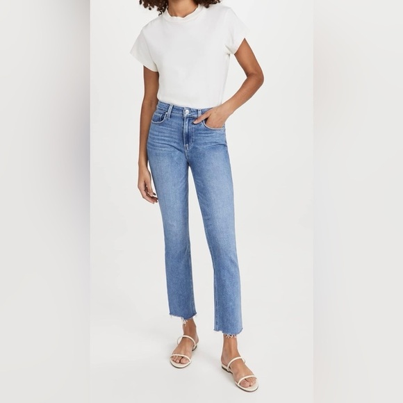 Paige Kylie Straight Leg Crop Jeans Raw Hem Distressed Clare Destructed Sz 26 - Picture 1 of 16